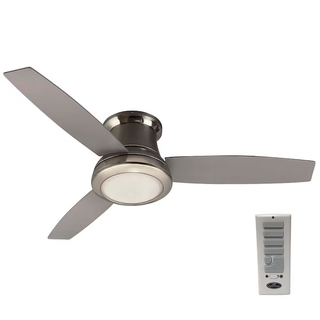 Harbor Breeze Sailstream Ventilador de techo de montaje empotrado para interiores de níquel cepillado de 52 pulgadas con luz y control remoto (3 aspas) 