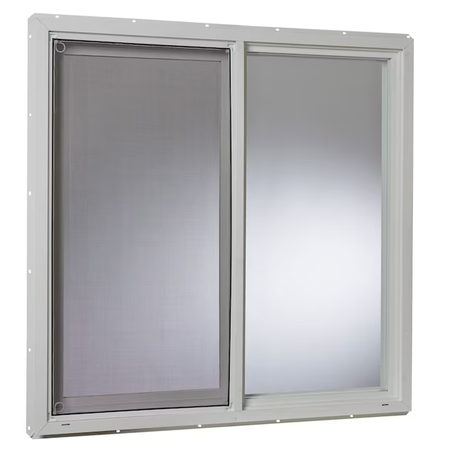 RELIABILT Serie 14500 Jamba de 35-3/4 pulgadas x 35-3/4 pulgadas x 2-29/32 pulgadas Ventana corrediza blanca de vinilo operable por la izquierda Media pantalla incluida