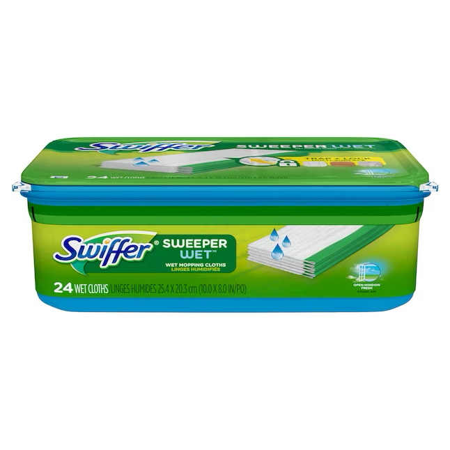 Swiffer Sweeper Recambio de fibra de celulosa/polipropileno con aroma fresco y húmedo (paquete de 24)