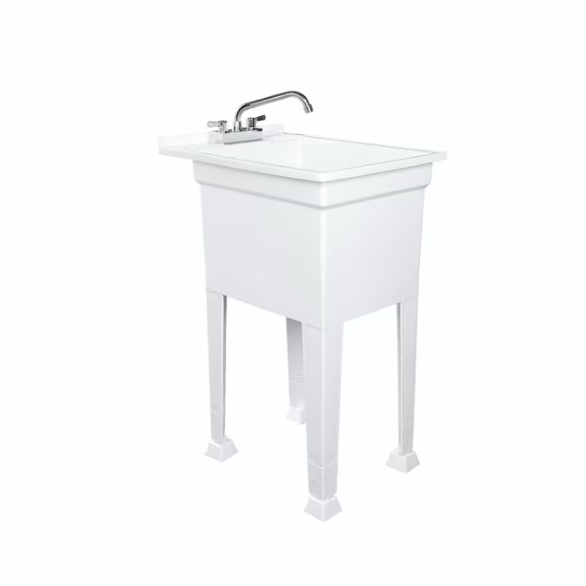 Project Source 18-in x 24-in 1-Basin White Freestanding Utility Tub with Drain with Faucet