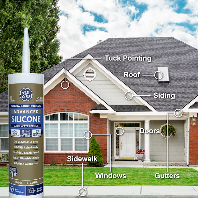 GE Advanced Silicone 2 Windows, Doors, Exteriors 10.1-oz White Silicone Caulk