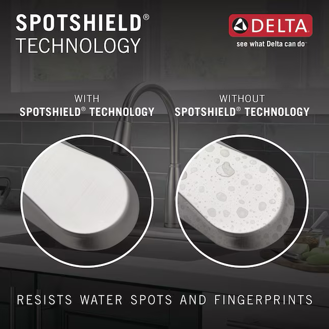 Grifo para ducha y bañera redondo multifunción de una manija en níquel cepillado Spotshield de Delta Sandover con válvula incluida