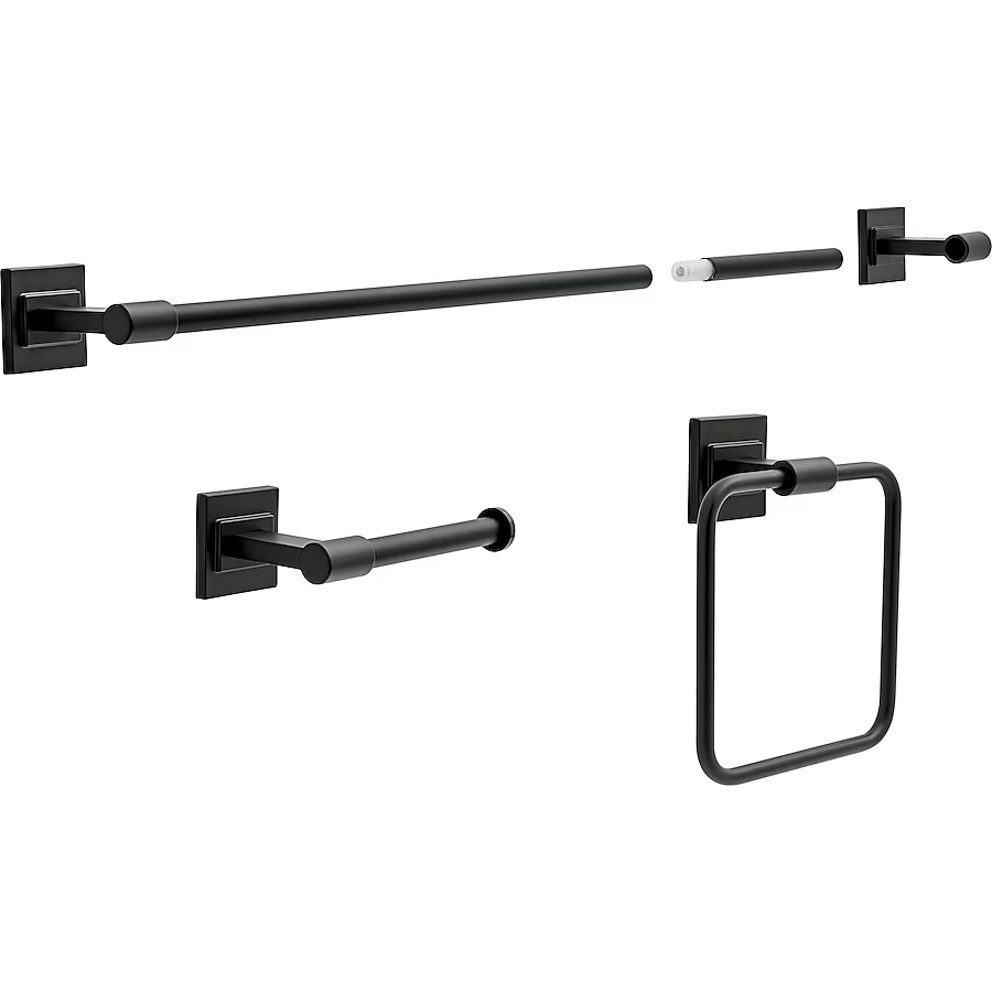 Juego de accesorios decorativos para baño de 3 piezas Mclaren de Delta en negro mate con barra para toallas, soporte para papel higiénico y aro para toallas