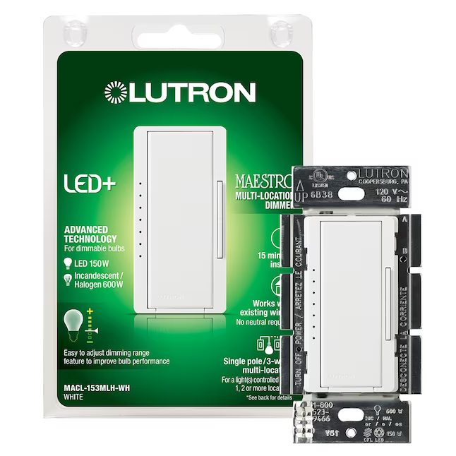 Lutron Maestro Einpoliger/3-Wege-LED-Wippschalter für Lichtdimmer, Weiß