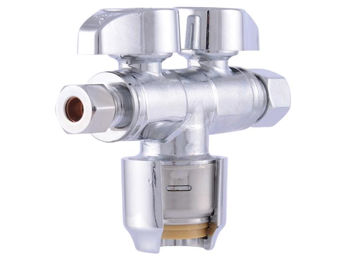 SharkBite 1/2-in Push-to-connect x 3/8-in; 1/4-in Compression Brass Quarter Turn Dual shut-off valve