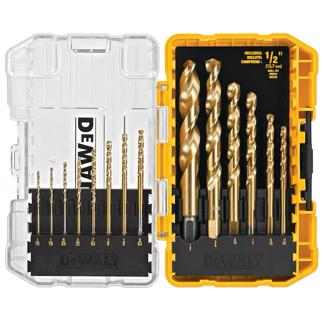 DeWalt 14-Piece Assorted Titanium Nitride Coated Hss Jobber Length Twist Drill Bit Set