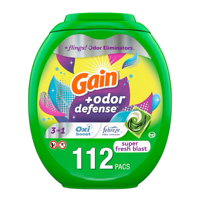 Detergente para ropa Gain Flings Plus Odor Defense Fresh Scent HE (112 unidades)