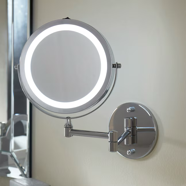 allen + roth 4.75-in x 11.5-in Polished Chrome Double-sided 5X Magnifying Wall-mounted Vanity Mirror with Light