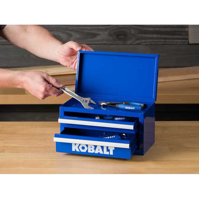 Kobalt Mini 10,83-Zoll-Werkzeugkasten aus blauem Stahl mit 2 Schubladen