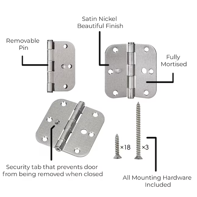 Bisagra de seguridad para puerta interior RELIABILT de níquel satinado de 3-1/2 pulg. de alto x 5/8 pulg. de radio (paquete de 3)