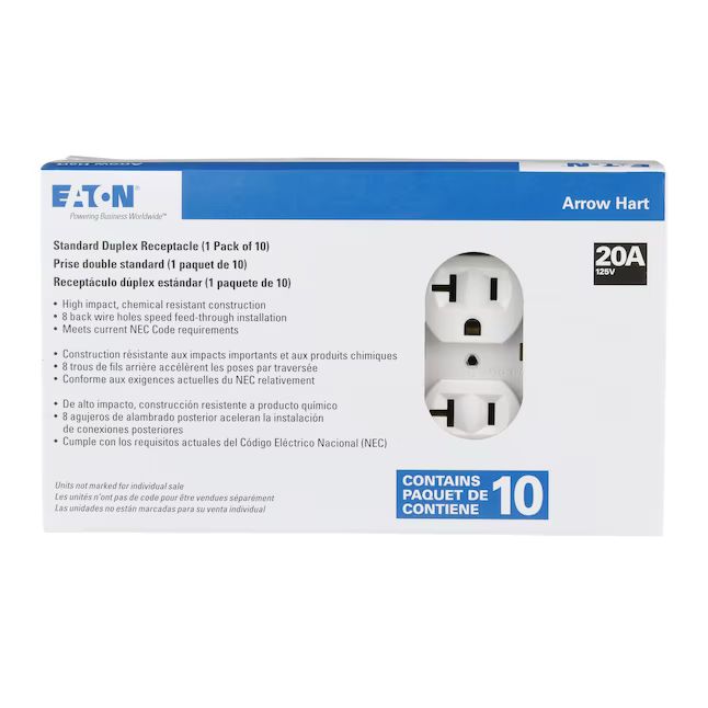 Eaton 20-Amp 125-volt Commercial Duplex Outlet, White (10-Pack)