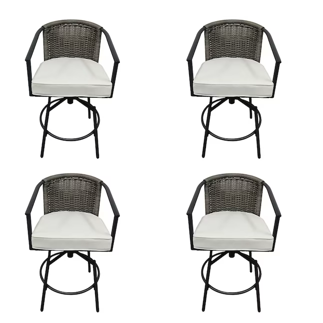 allen + roth Sedgebrook Set of 4 Wicker Charcoal Grey Steel Frame Swivel Balcony Chair with Off-white Cushioned Seat