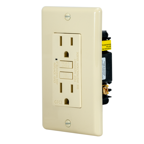 EZ-FLO 15-AMP 125-Volt Duplex Self-Test Slim GFCI outlet with LED Indicator and Wall Plate in Ivory