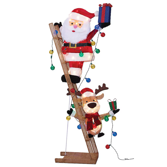 Holiday Living 5.5-ft Lighted Santa and Moose on Ladder Decoration