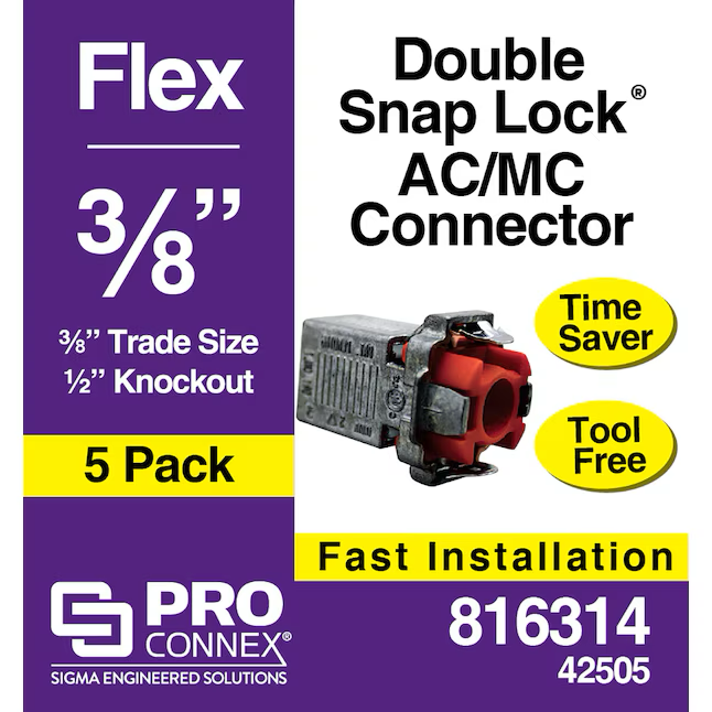 Sigma ProConnex 3/8-in Flexible Die Cast Zinc Snap-in Connector Conduit Fittings (5-Pack)