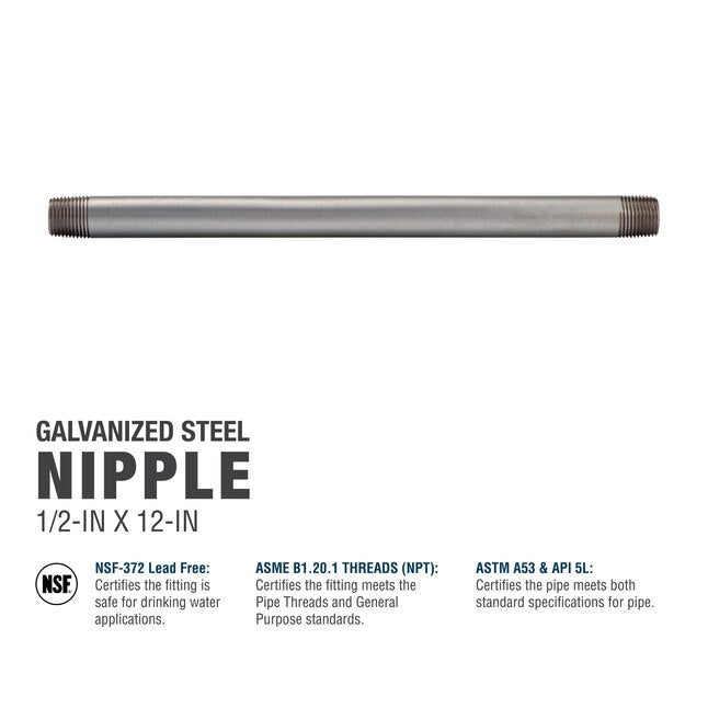 RELIABILT 1/2-in x 12-in Galvanized Nipple