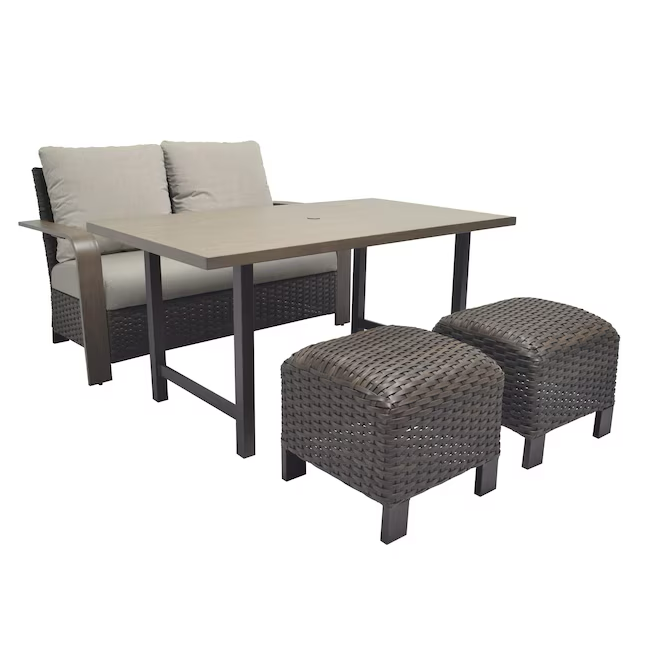 allen + roth Camdon 4-Piece Wicker Patio Conversation Set with Brown Cushions