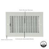 RELIABILT 10 Zoll x 6 Zoll verstellbares weißes Seitenwand-/Deckenregister aus Stahl 