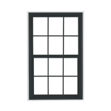 RELIABILT 150 Series New Construction 35-1/2-in x 59-1/2-in x 3-1/4-in Jamb Black Vinyl Low-e Single Hung Window with Grids Half Screen Included
