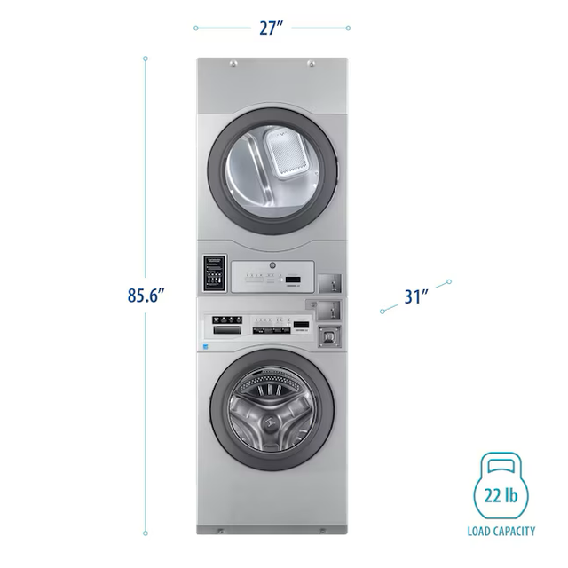 Crossover 2.0 Coin-Operated Washer and Electric Dryer Electric Stacked Laundry Center ( Stainless Steel )