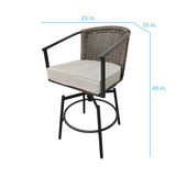 Allen + Roth Sedgebrook - Juego de 4 sillas giratorias de mimbre con estructura de acero, color gris carbón y asiento acolchado en color blanquecino