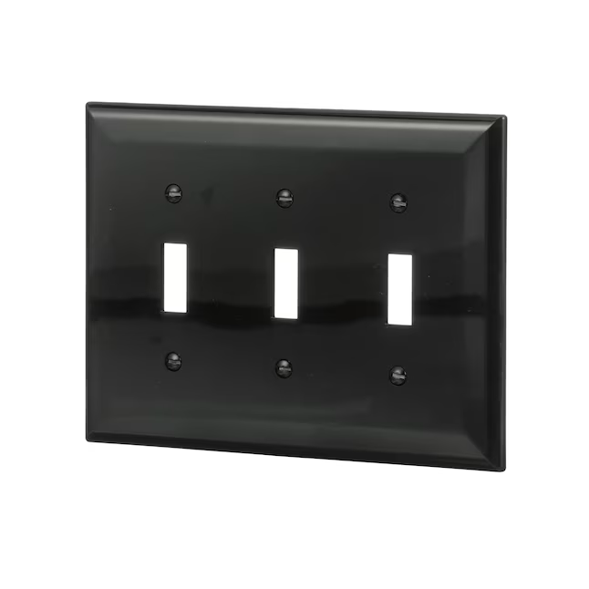 Eaton 3-Gang Midsize Black Polycarbonate Indoor Toggle Wall Plate