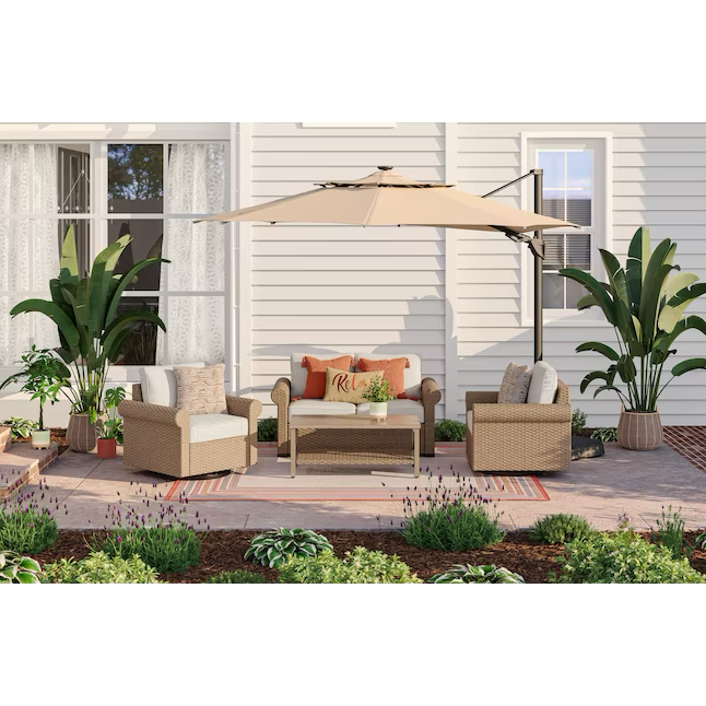 allen + roth Emerald Cove 2-Piece Wicker Patio Conversation Set with Cream Cushions