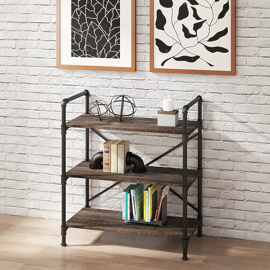 allen + roth Brown Metal 3-Shelf Bookcase (31.5-in W x 35.5-in H x 17.5-in D)