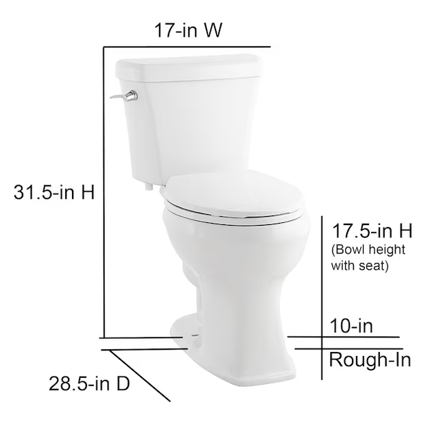 Project Source Danville Silla alargada blanca Inodoro WaterSense de 2 piezas de altura, 10 pulgadas, empotrable, 1,28 GPF