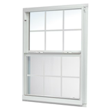 RELIABILT 46000 Series New Construction 31-1/2-in x 35-1/2-in x 2-5/8-in Jamb White Aluminum Low-e Single Hung Window with Grids Half Screen Included