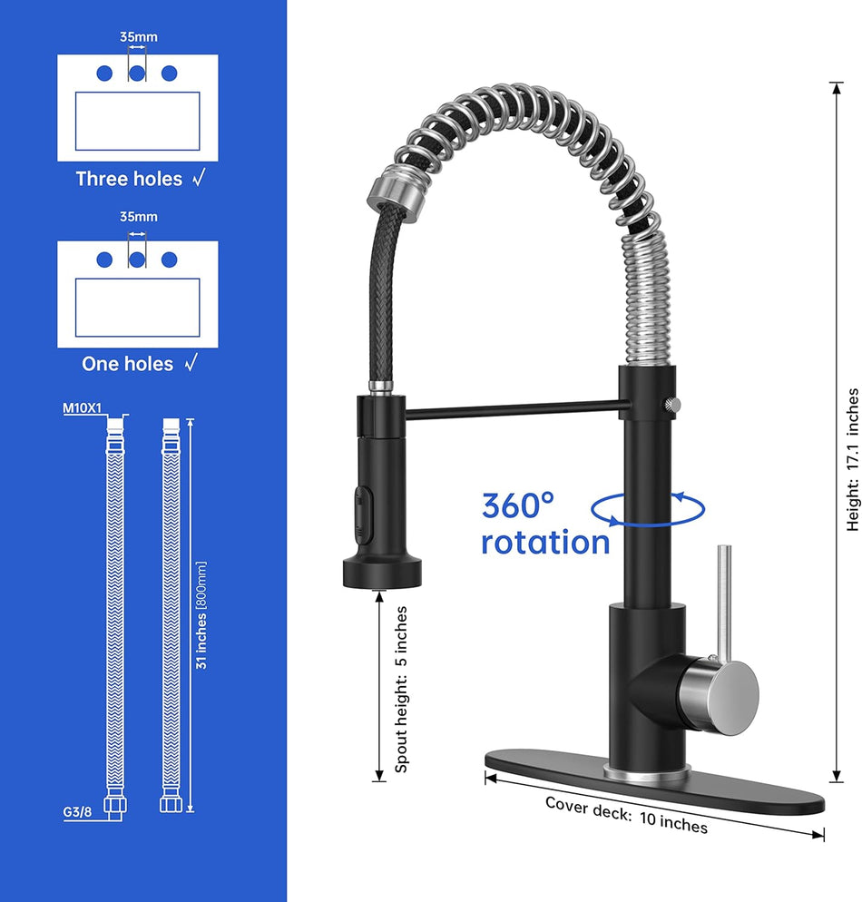 Grifo monomando para fregadero de cocina comercial IBOFYY con caño desplegable multifuncional (níquel negro)