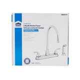 Project Source Everfield Stainless Steel Double Handle High-arc Kitchen Faucet with Deck Plate and Side Spray Included