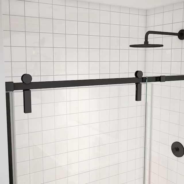 MAAX Outback Matte Black 55-1/4-in to 58-1/2-in W x 70.5-in H Semi-frameless Bypass Sliding Shower Door