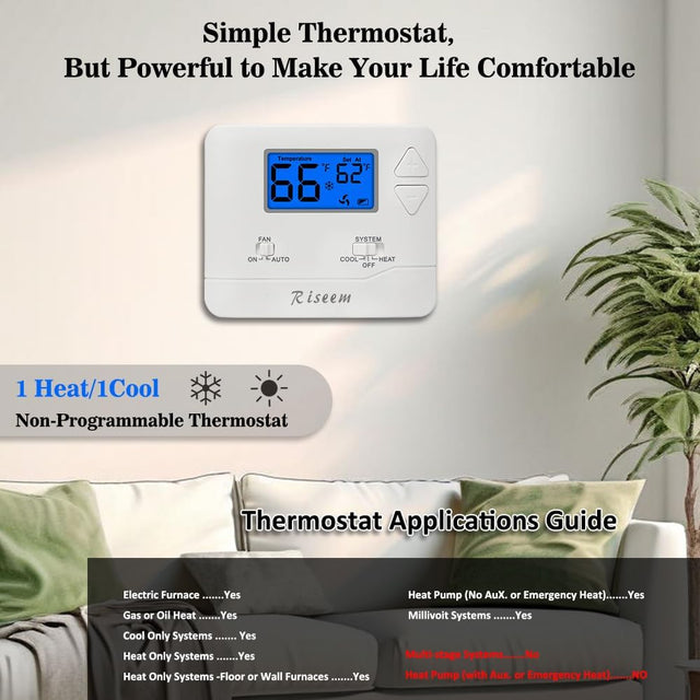 Digital Non-Programmable Thermostat (1 Heat/1 Cool)