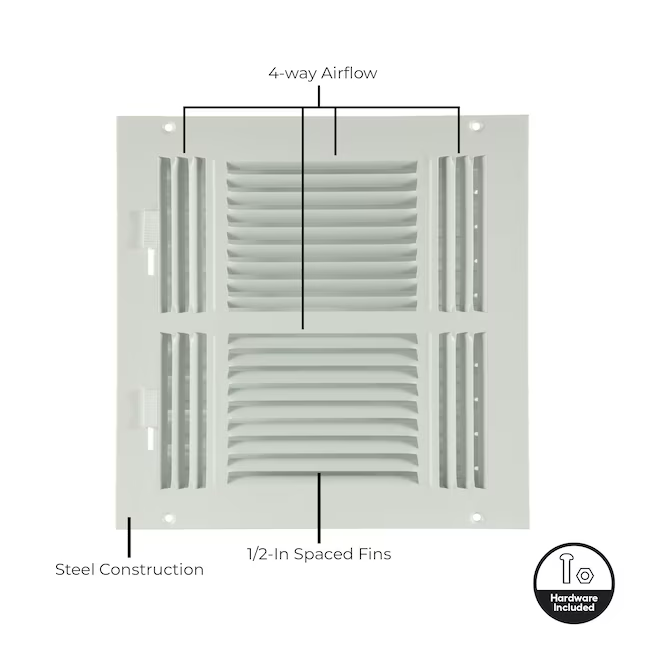 RELIABILT 10-in x 10-in 4-way Steel White Sidewall/Ceiling Register