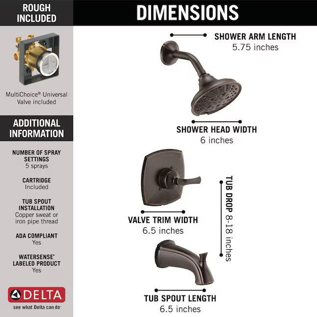 Delta Sandover Venetian Bronze 1-handle Multi-function Round Bathtub and Shower Faucet Valve Included