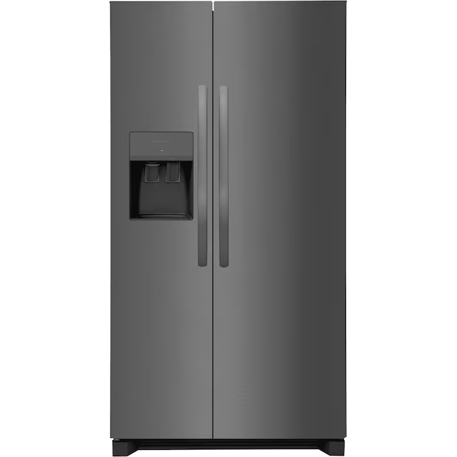 Refrigerador de dos puertas verticales Frigidaire de 25.6 pies cúbicos con máquina de hielo, dispensador de agua y hielo (acero inoxidable negro) ENERGY STAR