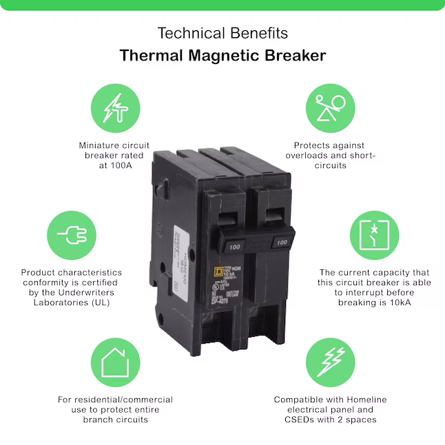 Square D Homeline 100-amp 2-Pole Standard Trip Circuit Breaker