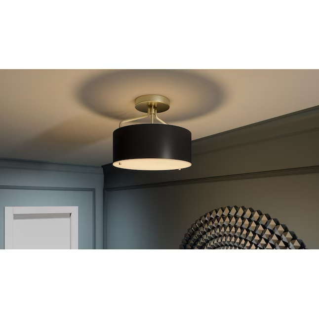 Quoizel Covington 2-Light 13-in Matte Black and Nouveau Gold Semi-Flush mount light
