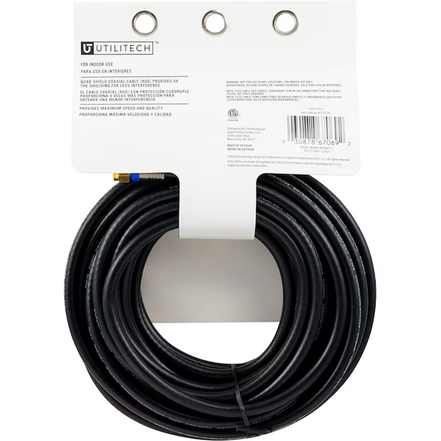 Cable coaxial negro con blindaje cuádruple Rg6 de 25 pies de Utilitech