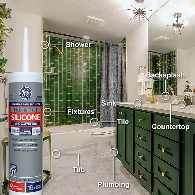 GE Silicone 1 Tub and Tile, Kitchen and Bath 10.1-oz Clear Silicone Caulk