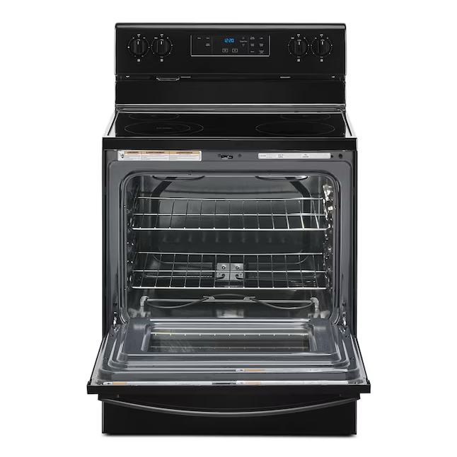 Whirlpool 30-in Glass Top 4 Burners 5.3-cu ft Freestanding Electric Range (Black)