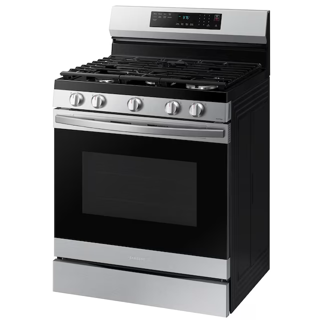 Samsung 30-in 5 Burners 6-cu ft Self-cleaning Air Fry Freestanding Smart Natural Gas Range (Fingerprint Resistant Stainless Steel)