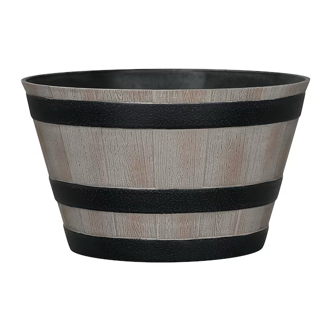 Style Selections Round 14.73-in W Medium Gray Resin Rustic Indoor/Outdoor Planter With Drainage Holes