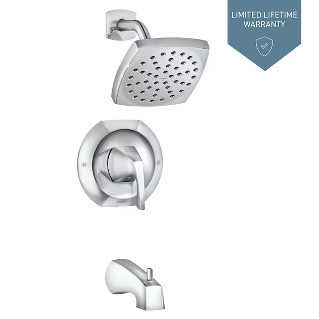 Moen Lindor Chrome 1-handle Single Function Square Bathtub and Shower Faucet Valve Included