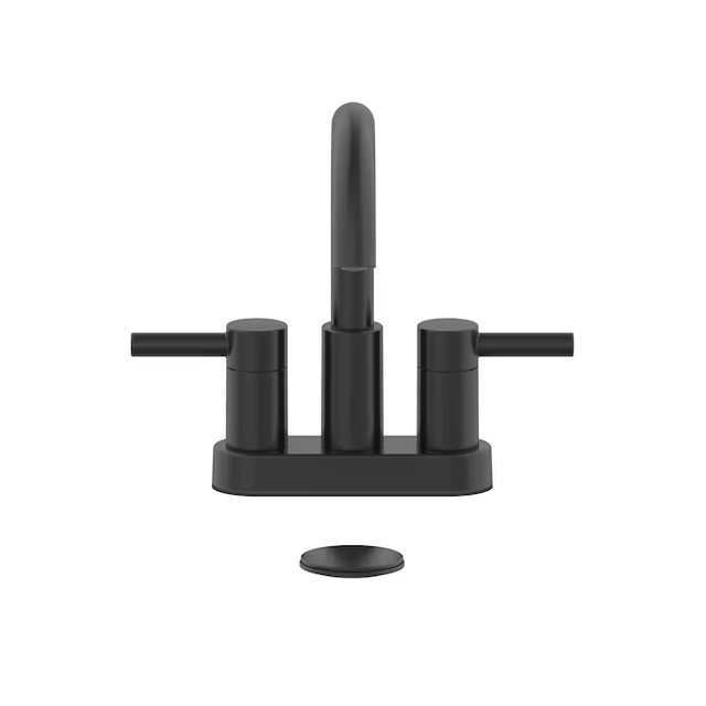 allen + roth Harlow Matte Black 4-in centerset 2-Handle WaterSense Bathroom Sink Faucet with Drain and Deck Plate