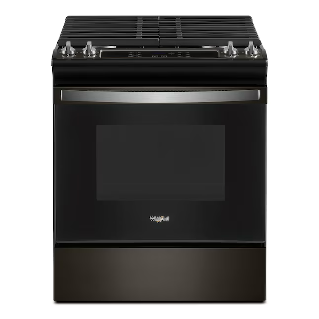 Whirlpool 30-in 4 Burners 5-cu ft Self-cleaning Slide-in Natural Gas Range (Fingerprint Resistant Black Stainless Steel)