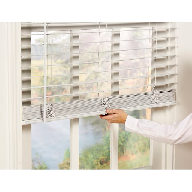 allen + roth Trim at Home 2-in Slat Width 47-in x 48-in Cordless White Faux Wood Room Darkening Horizontal Blinds