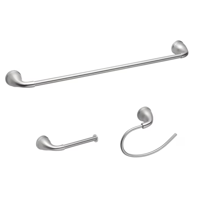 Project Source 3-Piece Dover Brushed Nickel Decorative Bathroom Hardware Set with Towel Bar, Toilet Paper Holder, Towel Ring and Robe Hook