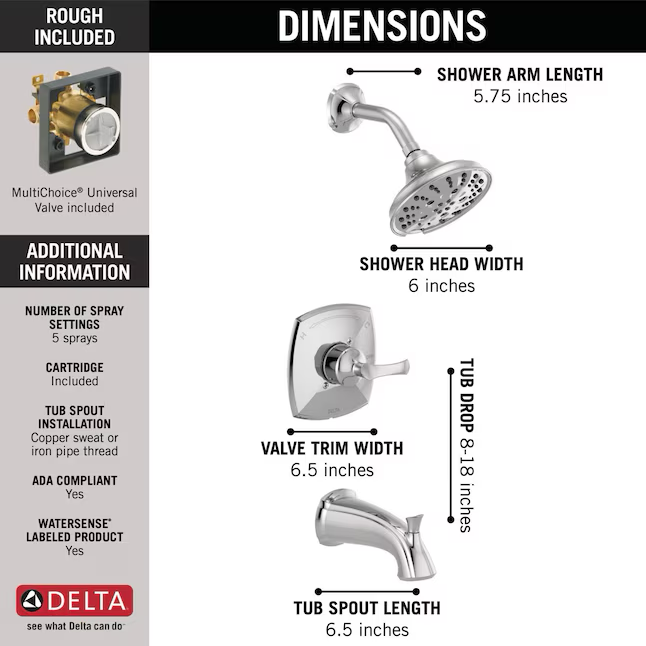 Delta Sandover Chrome 1-handle Multi-function Round Bathtub and Shower Faucet Valve Included